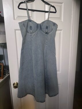 Denim Spaghetti-Strap Midi Dress - Light Blue